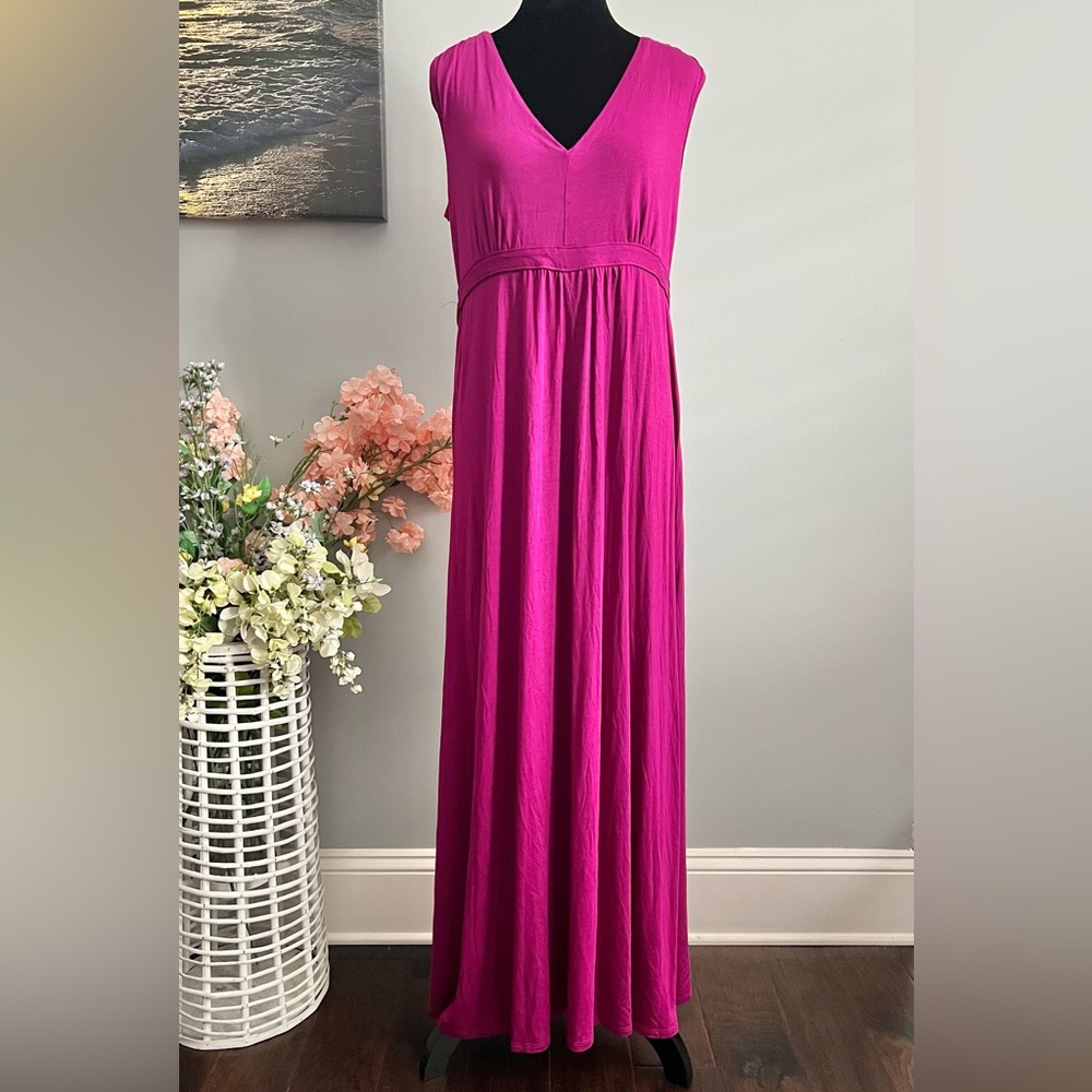 24seven Comfort Apparel Sleeveless Empire Waist Maxi Dress Magenta Size Small